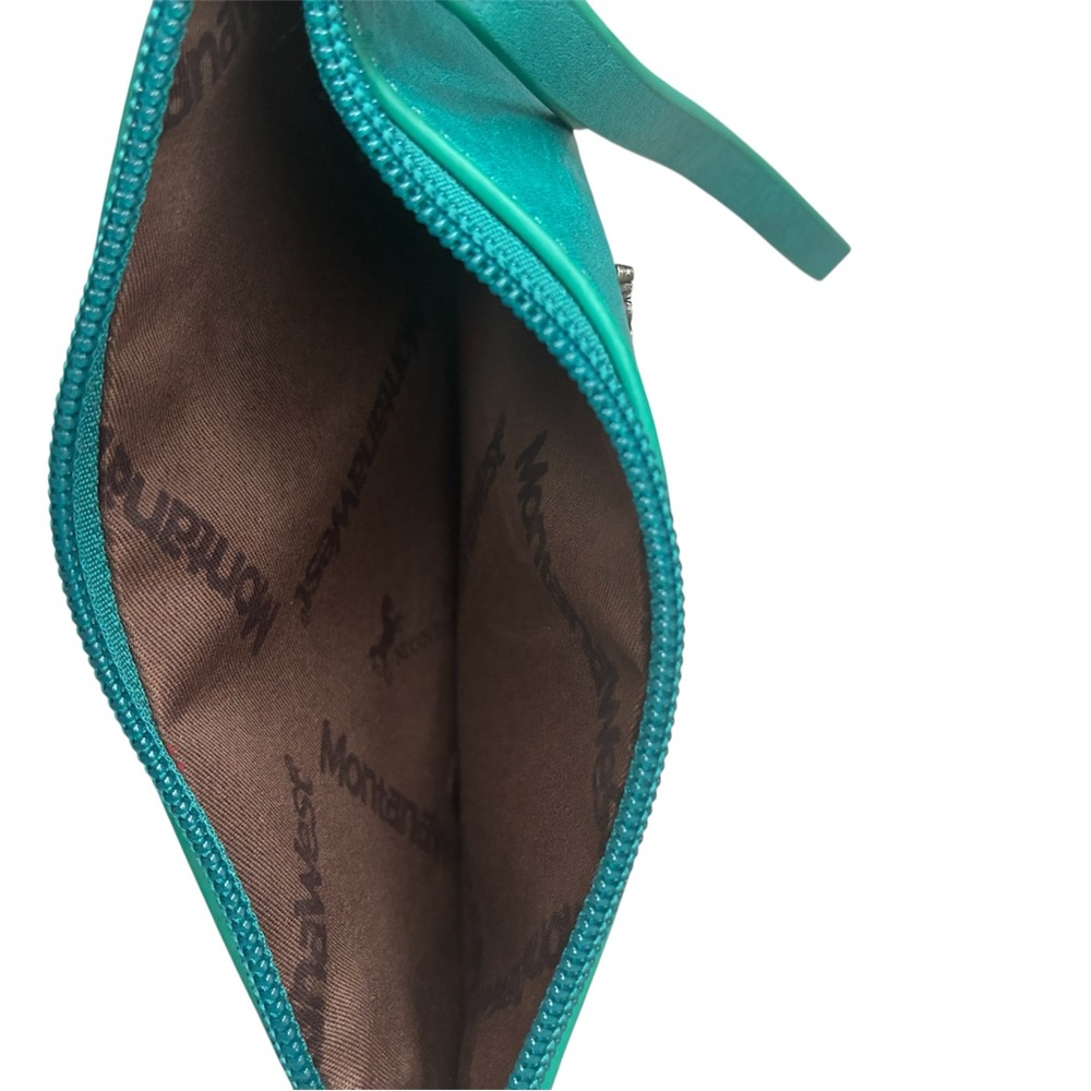 Montana West Turquoise Tote with Leopard Accent with concealed carry pocket - Picture 9 of 11